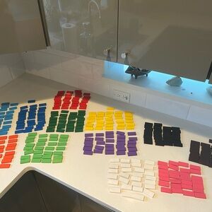 Dominoes, wooden, assorted colors